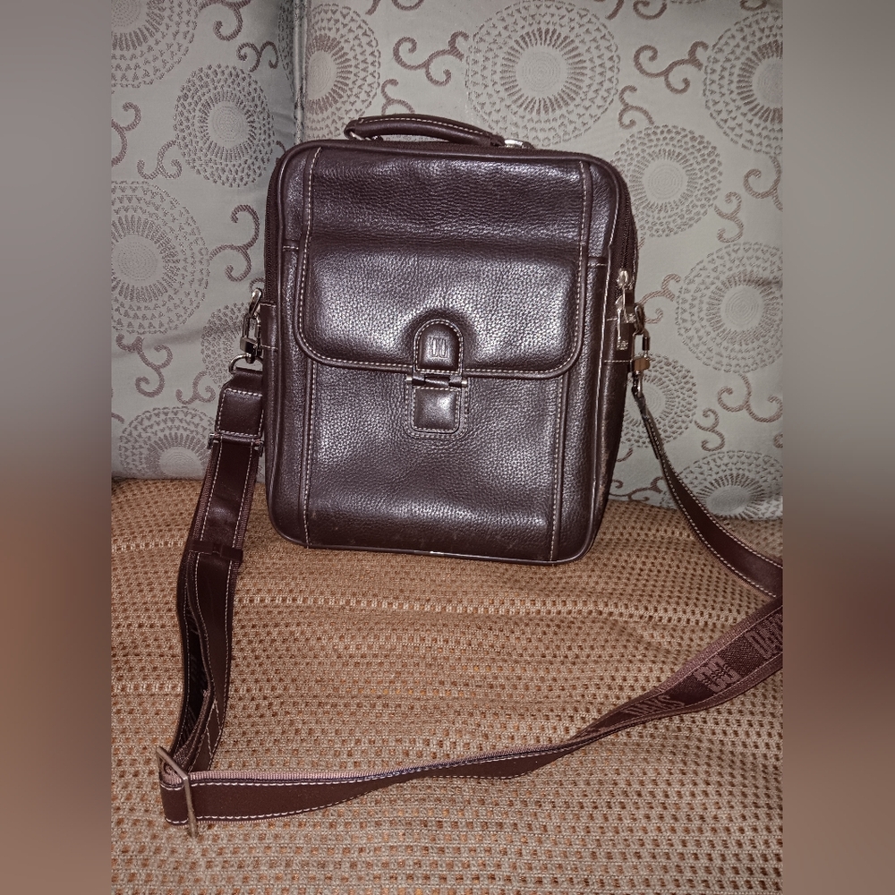 Daks London leather messenger bag with monogram strap